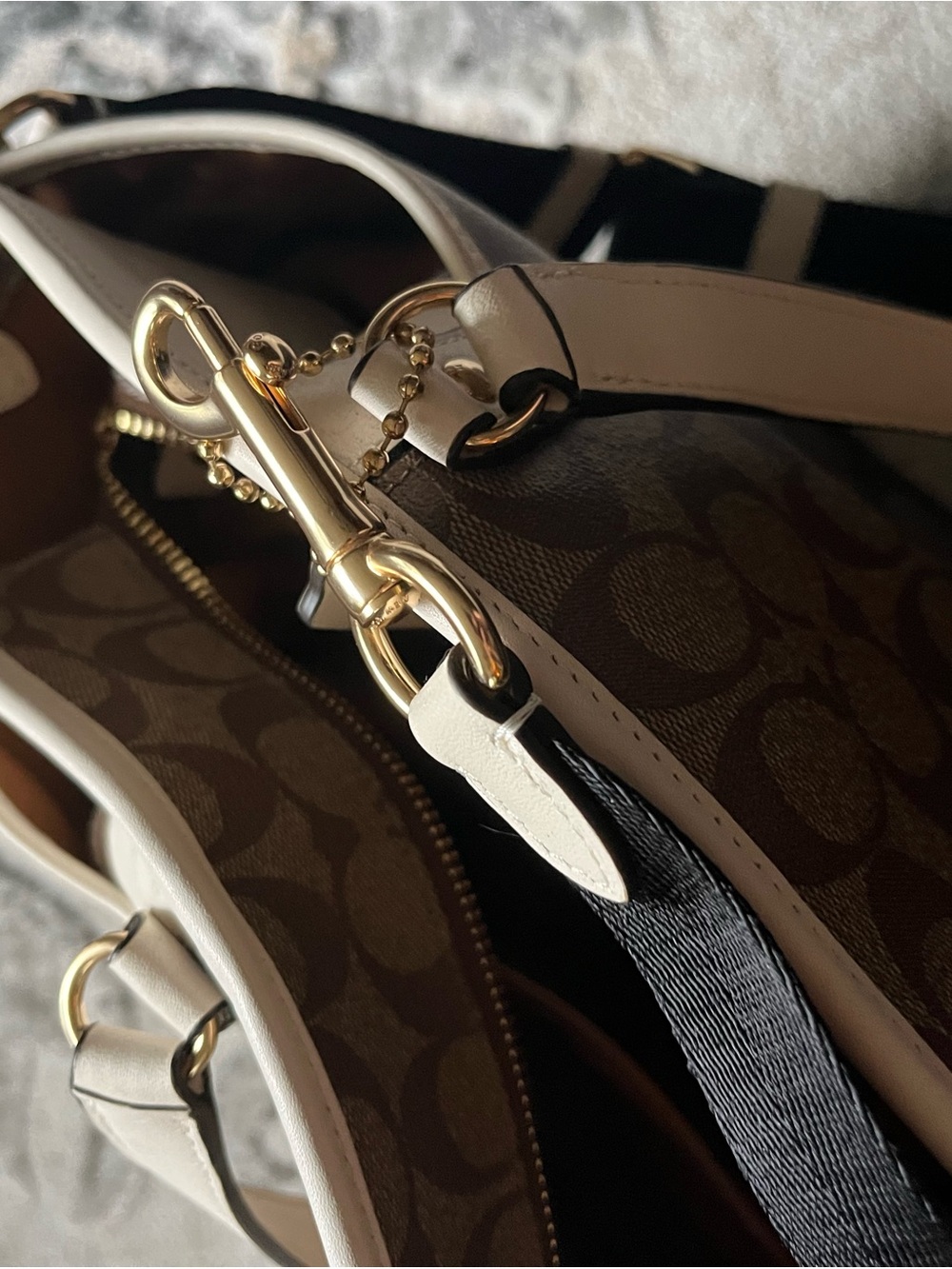 Coach Signature Canvas Tote in Brown with Cream Trim - Picture 7 of 16